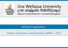 Master of Business Administration (MBA) 2025 – Uva Wellassa University Admissions Open