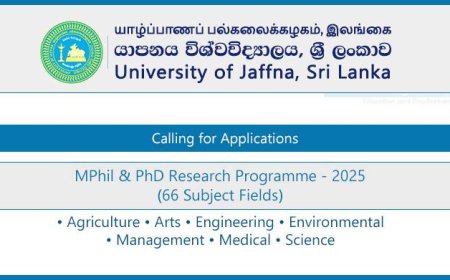 University of Jaffna MPhil and PhD Admissions 2025 – Apply Online for 66 Research Fields