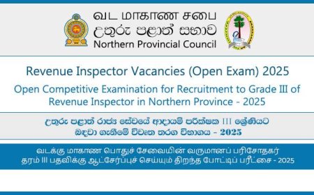 Northern Province Revenue Inspector Vacancies 2025 – Open Competitive Examination (14 Posts)