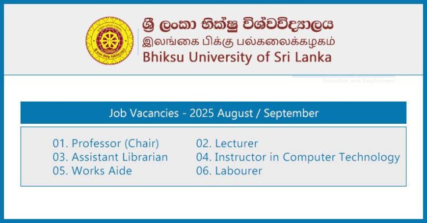 Bhiksu University (BUSL) Vacancies – 2025 August