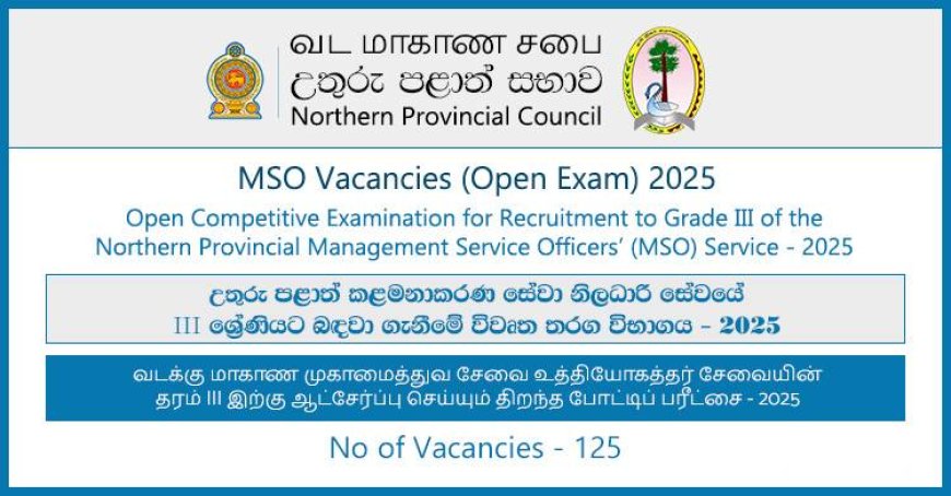 Northern Province Management Service Officers (MSO) Vacancies 2025 – Open Competitive Examination (125 Vacancies)