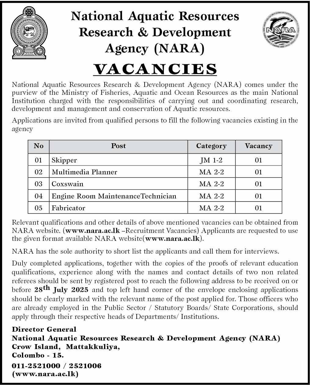 NARA Job Vacancies July 2025