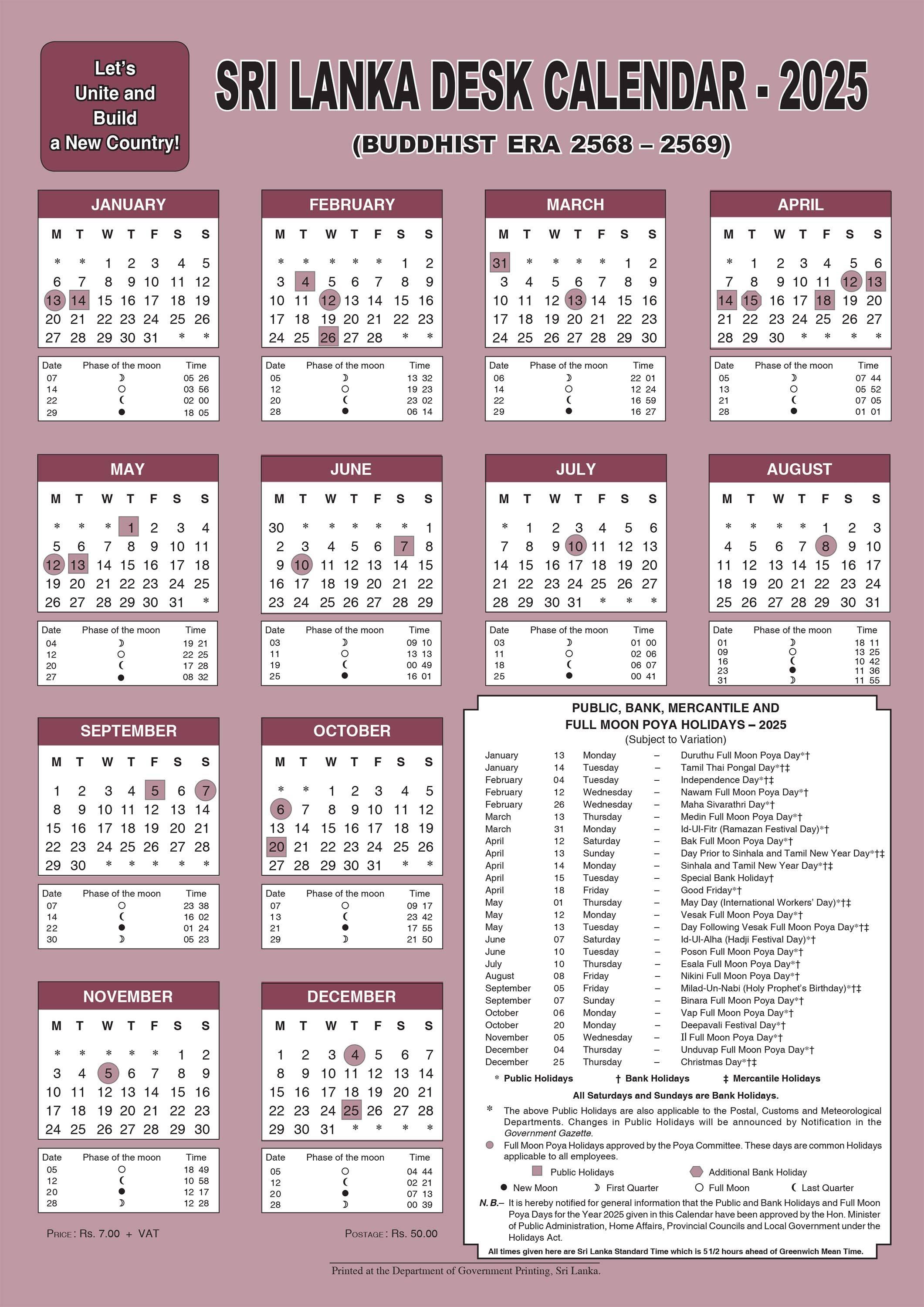 Sri Lanka Desk Calendar 2025