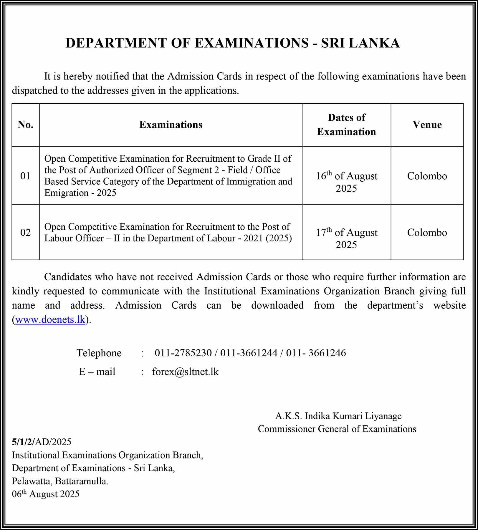 Labour Officer Exam Notice